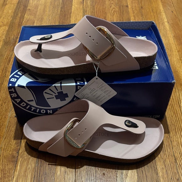 Birkenstock Shoes - Birkenstock Gizeh Big Buckle High Shine Light Rose Leather Reg Womens US 10 WD